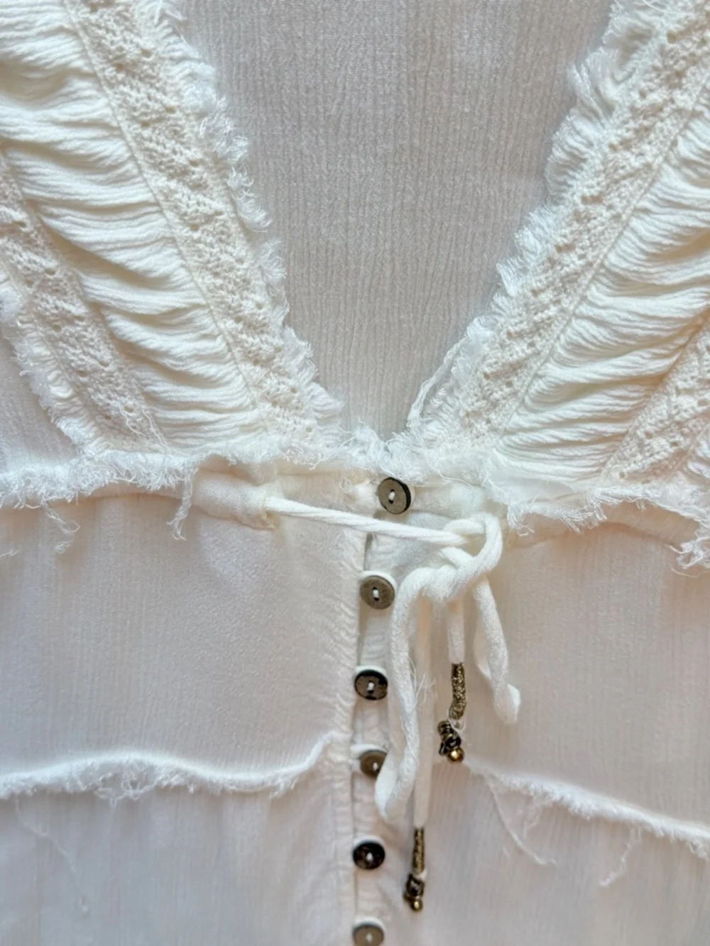 Free People Cassis Ivory Gauze and Lace Midi Dress Wedding Bohemian Size M